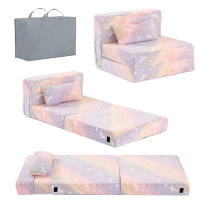 Kids Floor Sofa, Child Fold Up Sofa Couch Convertible Futon Folding Chair with Storage Bag for Kids, Twill Pegasus - color: Twill Pegasus