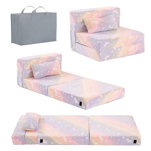 Kids Floor Sofa, Child Fold Up Sofa Couch Convertible Futon Folding Chair with Storage Bag for Kids, Twill Pegasus - color: Twill Pegasus