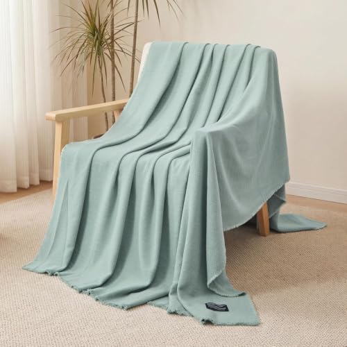 REDKISS Ultra Soft Cotton Throw Blanket with Fringe for Couch, 60" x 80" | Lightweight, Breathable Cotton Blend Blanket for Bed, Sofa, All-Season Home Decor, Green - color: Green