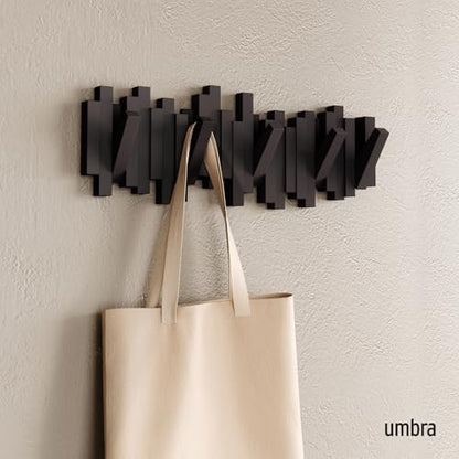 Umbra Sticks Wall Mount Coat Rack, 5 Hook Retractable Pegs, Espresso | Mounting hardware included, sculptural modern design, entryway or bedroom use, recycled plastic - color: Espresso, size: 5-Hook