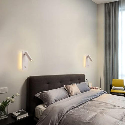 Bedside Reading Lamp Wall Mounted, LED Wall Reading Lights for Bed, Plug in Wall Sconce Set of 2, Bed Reading Light 3W 3000K Book Light with 9W Ambient Lighting - color: White, size: 2 Pack