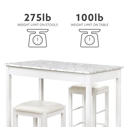 Linon White 3 Piece Faux Marble Tavern Set - color: White