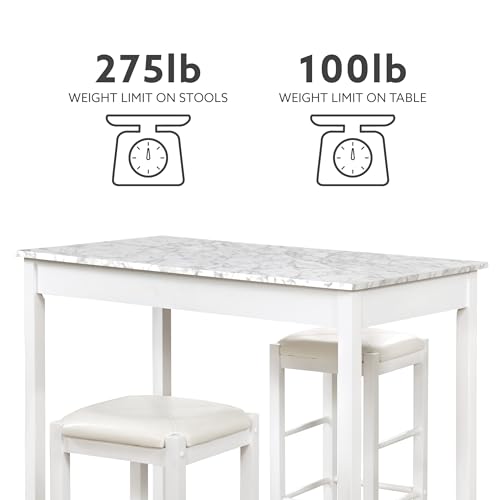 Linon White 3 Piece Faux Marble Tavern Set - color: White