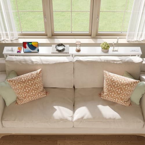 ELYKEN 78.8'' Narrow Console Table with Outlet, Sofa Table Behind Couch | Skinny Entryway Tables with Charging Station for Living Room, Hallway, 5.9 x 78.8 x 29.5in, White - color: White, size: 5.9"DX78.8"WX29.5"H