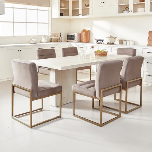 GrandNoor Modern Grey Linen Fabric Dining Chairs Set of 4, Soft Thick Upholstered Kitchen Chairs with Gold Sturdy Metal Legs,Adjustable Foot Pads Dining Room Chairs - color: Grey Linen, size: 4PCS Dining Chairs