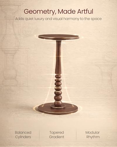 VASAGLE Round Side Table, Small Drink End Table, Solid Wood Leg | Accent Nightstand, Mid-Century Modern, for Living Room Bedroom, Chestnut Walnut, MARIEL Collection, ULET293KX01S - color: Chestnut Walnut, size: Round