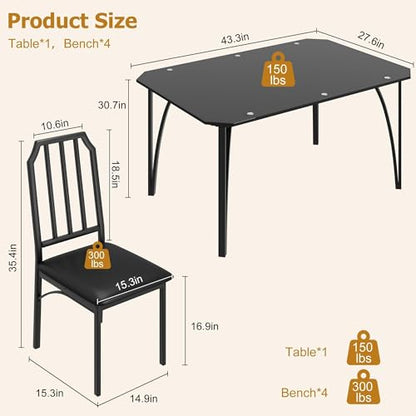 IDEALHOUSE Dining Table Set for 4, Kitchen Table Set of 4 with Upholstered Cushion Chairs, Dining Room Table Set for 4 with Kitchen Chairs, Easy to Assemble, Suitable for Apartment - (Glass Dark) - size: 1* Table + 4* Chairs (Glass Dark)