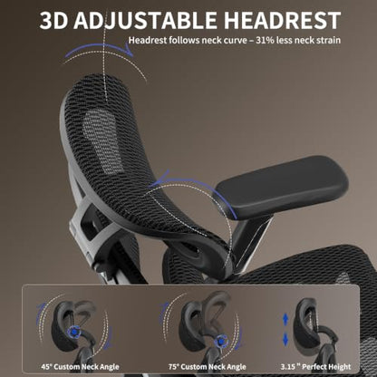 Mesh Office Chair Breathable, Office Chairs, Desk Chair with Adjustable Lumbar Support, Computer Chair, 5D Flip-Up Armrests, 330lbs Capacity, Tilt Lock, 3D Headrest