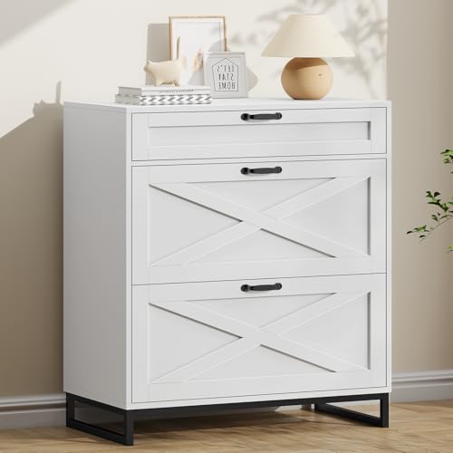 Lateral File Cabinet, Farmhouse File Cabinet with 3 Drawers, Office White | Modern Farmhouse File Cabinet for Legal/Letter/A4 Size Hanging Files, Printer Stand Large Wood Home Office Cabinet - color: Office White