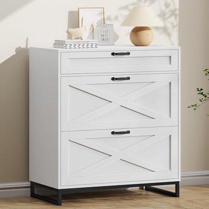 Lateral File Cabinet, Farmhouse File Cabinet with 3 Drawers, Office White | Modern Farmhouse File Cabinet for Legal/Letter/A4 Size Hanging Files, Printer Stand Large Wood Home Office Cabinet - color: Office White