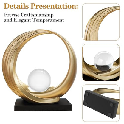 Dosker Modern Abstract Stripe Golden Shelf Decor Statues | Coffee Table Home Decor Sculpture,Desk Decoration for Living Room,Office (Golden)