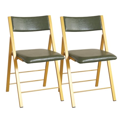 Folding Chairs 2 Pack, 450Lbs Steel Frame Foldable Dining Chairs, Green | 1.37" Folded, Waterproof Rustproof Indoor Outdoor Padded Folding Chairs for Dining Room, Conference Rooms, Weddings, Events - color: Green