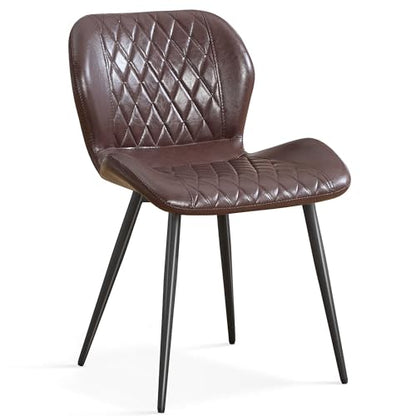 Dining Chair, Comfy Modern Dining Chairs with Thick Cushions, Upholstered Faux Leather Kitchen Side Chairs with Adjustable Metal Legs for Dining Room (Coffee) - color: Coffee, size: Set of 1