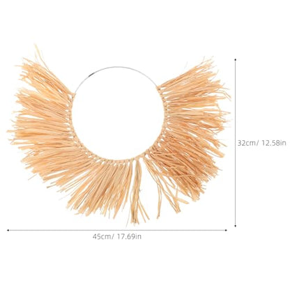 Boho Fan Seagrass Wall Hanging Decor, Rattan Wicker Basket Art, Chic Ornament for Bedroom, Living Room and Farmhouse Home 17.72x12.60x0.39in