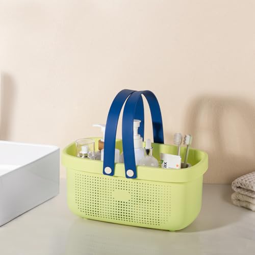 Portable Shower Caddy Basket with Handles Plastic Storage Basket ‌Yellow | Sturdy Drainage Large Capacity Organizer Basket with Silicone Handles for Bathroom Kitchen Bedroom College Dorm Essentials - color: Yellow, size: Large