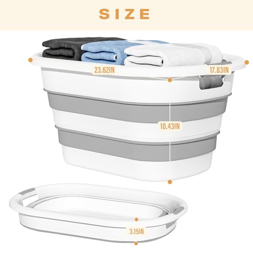 43L(11.5Gallon) Collapsible Laundry Baskets Plastic (Grey, 2 Packs) | Pop Up Laundry hamper/Storage Container, Foldable Laundry Basket with Large Capacity,Sturdy,Space Saver - color: Grey