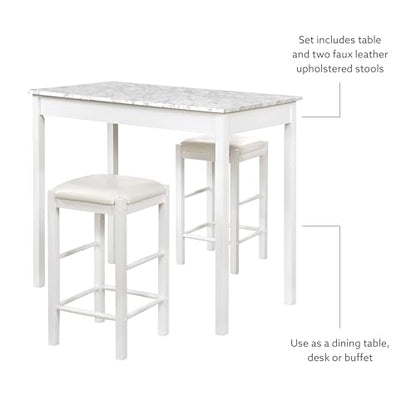 Linon White 3 Piece Faux Marble Tavern Set - color: White