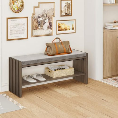 Shoe Storage Bench Bedroom, Entryway Bench with Cushion, Ottoman Benches for Living Room Hallway Entry (Greige Oak, 40 Inch Wide) - color: Greige Oak