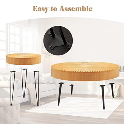 Giantex Boho Round Coffee Table Set of 2, Sofa Side Nesting Table with Solid Pine Wood Top, Metal Legs & Adjustable Foot Pads, 31.5" D Large Table Set for Living Room (Radial Pattern, Natural) - color: Natural, style: Radial Pattern