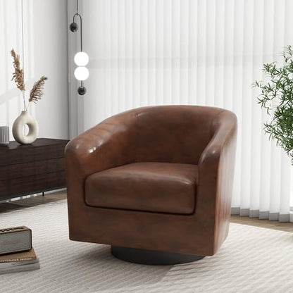 Swivel Barrel Accent Chair, Comfy Reading Armchair, Coffee, Set of 1 | Club Chairs for Adults, Low-Back Design, Modern Round Style, Solid Wood Frame & Metal Swivel Base, For Living Room & Bedroom - color: Coffee