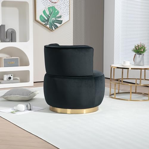 SLEERWAY 360° Swivel Barrel Chair Set of 2, Modern Velvet Round Accent Chair, Comfy Upholstered Small Armchair with Gold Metal Base for Living Room Bedroom Nursery Office Sillas para Sala, Black - color: Black, size: 25.2" W