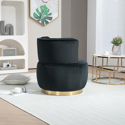 SLEERWAY 360° Swivel Barrel Chair Set of 2, Modern Velvet Round Accent Chair, Comfy Upholstered Small Armchair with Gold Metal Base for Living Room Bedroom Nursery Office Sillas para Sala, Black - color: Black, size: 25.2" W