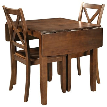 RuiSiSi 3 Piece Dining Table Set, Drop Leaf Kitchen Table Set with 2 X-Back Chairs for Kitchen, Dining Room, Small Space, Walnut - color: Walnut, size: 3 Piece