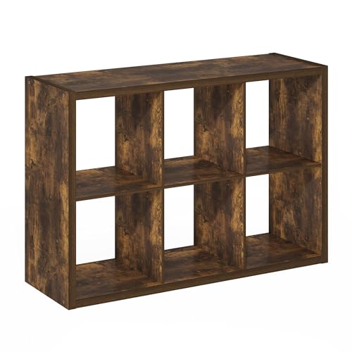 6-Cube Bookshelf, Cubicle Shelf Bookcase with Open Back, Position Reversible Book Shelf, 15 x 44 x 30, for Home Office, Living Room, Amber Pine - color: Amber Pine, size: 6 Cube