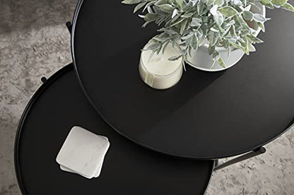 Kate and Laurel Ulani Modern Nesting Coffee Table, Set of 2, Black, Sophisticated Coffee Table Set for Storage and Display - color: Black