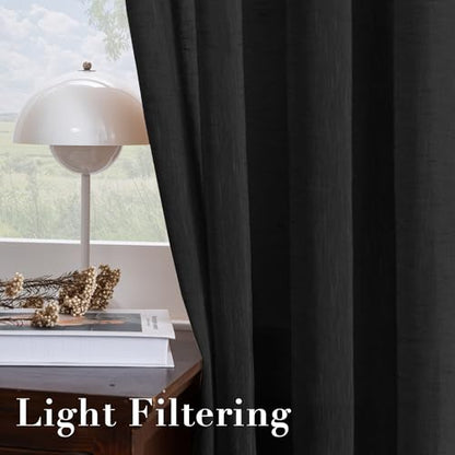 H.VERSAILTEX Linen Curtains Natural Blended Curtain Panels for Living Room/Light Reducing Linen Semi Sheer Curtains 84 inch Length 2 Panels Set Nickel Grommet Window Panels, 52" x 84", Black - color: Black, size: 52"W x 84"L (Pack of 2)