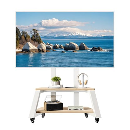 Mobile TV Stand Rolling TV Cart with Wheels for Most 32-86 Inch TV | TV Stand with Double Wooden Shelf, Height Adjustable Heavy-Duty Holds up to 180lbs,Max VESA 600 * 450mm - color: White