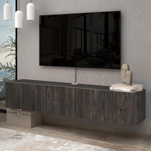 Atelier Mobili Black Floating TV Stand, TV Stand 65 Inch, Floating Entertainment Center for 80 inch TV, Black TV Cabinet, Floating TV Shelf Under TV, Media Console - color: Black