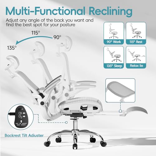 Ergonomic Office Chair, Home Office Desk Chairs with Adjustable Lumbar | Allion Ergonomic Mesh Computer Gaming Chairs with 3D Headrest, Flip-up Arms, Big Tall Reclining chair for Men Women, Grey - color: Grey
