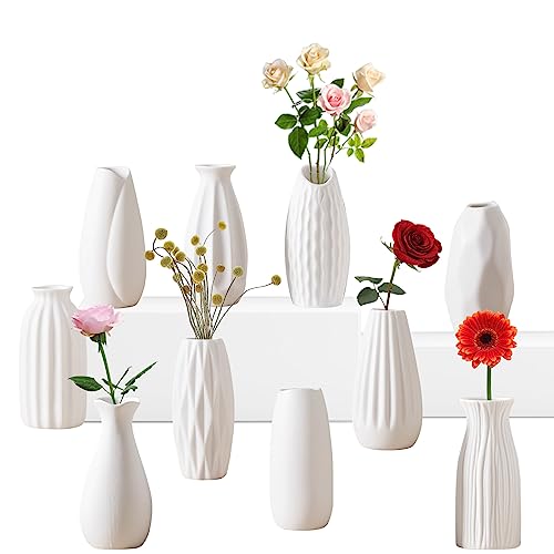 5'' White Ceramic Bud Vases Set of 10,Small Vases in Bulk for Flowers,Mini Vases for Centerpieces,Modern for Floral and Pampas Grass,Boho for Wedding,Party,Table Home Decor - color: 10pcs-01