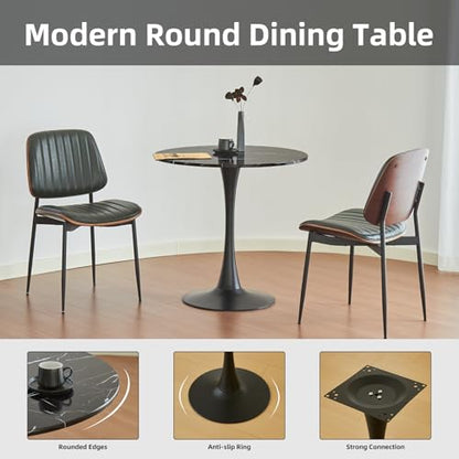 Round Dining Tulip Table 24" (Faux Marble Black) | with Thickened Tabletop & Metal Pedestal, Circle Bistro Table for Kitchen, Small Places, Living Room, Cafe - color: Faux Marble Black, size: 24"