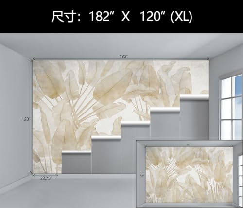 Beige Banana Leaf Tropical Wallpaper Mural Peel and Stick Bedroom | 182“x120" - color: W-072, size: 182" x 120"