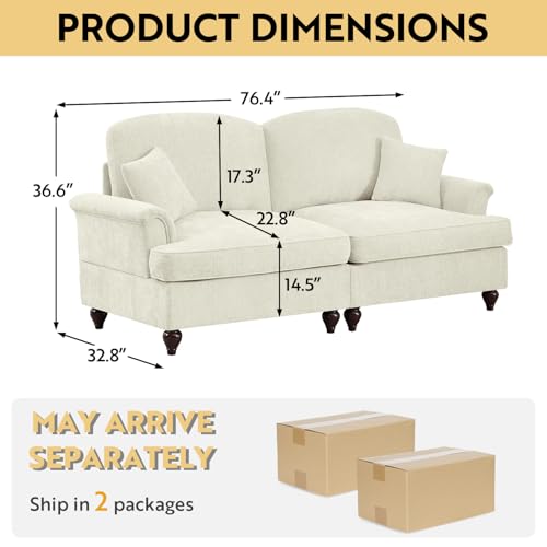 Modular Sectional Sofa Couch, Comfy Chenille Sofa with Removable Ruffled Skirt, Flared Armrests, Sturdy Legs, Convertible Loveseat for Living Room, Bedroom, Apartment (Beige) - color: Beige, size: 76.4 Inch