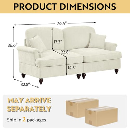Modular Sectional Sofa Couch, Comfy Chenille Sofa with Removable Ruffled Skirt, Flared Armrests, Sturdy Legs, Convertible Loveseat for Living Room, Bedroom, Apartment (Beige) - color: Beige, size: 76.4 Inch