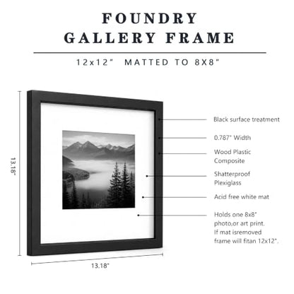 HEART ART 12x12 Black Picture Frame 8x8 with Mat Set of 9 | Gallery Wall Frame Set, Collage, Square Picture Frames - color: Black, size: 12x12 for 8x8