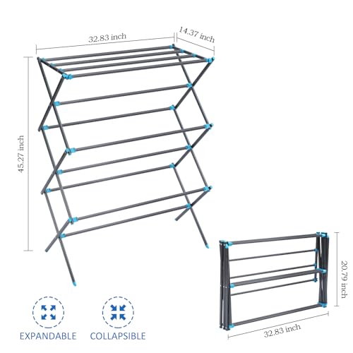 Clothes Drying Rack, Foldable 2-Level Drying Rack Clothing, Stainless Steel Free-Standing Laundry Airer, with Height-Adjustable 4 Wings, Matte Black - color: Graphite, size: Small