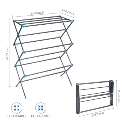 Clothes Drying Rack, Foldable 2-Level Drying Rack Clothing, Stainless Steel Free-Standing Laundry Airer, with Height-Adjustable 4 Wings, Matte Black - color: Graphite, size: Small