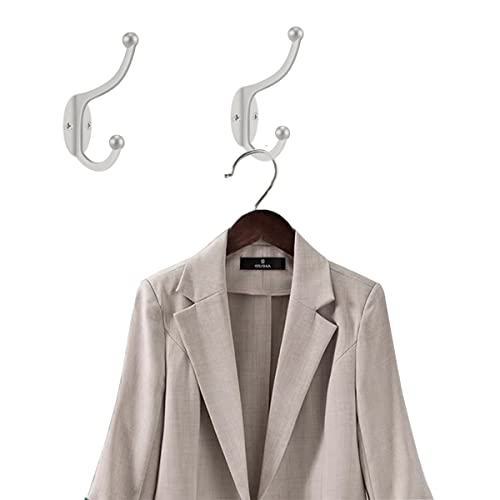 ZEYU Wall Hooks, 20Pcs Coat Hooks Hardware Towel Hooks for Hanging Coats Double No Rust Black Robe Hooks Wall Mounted with Screws for Key, Towel, Bags, Cup, Hat - color: 20Pcs Silvery