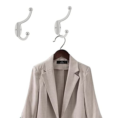 ZEYU Wall Hooks, 20Pcs Coat Hooks Hardware Towel Hooks for Hanging Coats Double No Rust Black Robe Hooks Wall Mounted with Screws for Key, Towel, Bags, Cup, Hat - color: 20Pcs Silvery