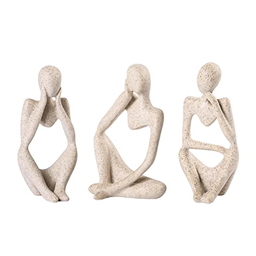 BMLCGJ Thinker Statue Gold Decor Abstract Art Sculpture, Golden Resin Collectible Figurines for Home Living Room Office Shelf Decoration,Great Gifts Ideas (Sandstone) - color: Sandstone