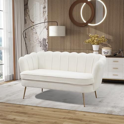 Chifee & Vingol Upholstered Small Loveseat for Small Space with Golden Legs,Ivory - color: Boucle-ivory