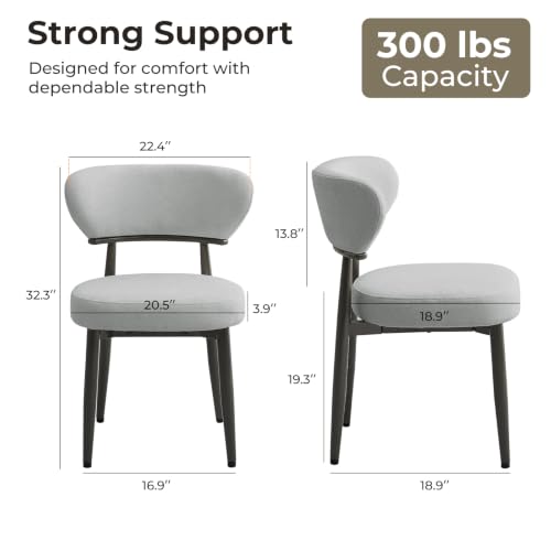 Dining Chairs Set of 2, Modern Upholstered Fabric Dining Chairs | Thick Padded Seat, Textured Fabric, Curved Back, Metal Frame, Dining Room, Kitchen, Breakfast Nook, Restaurant, Soft Gray - color: Soft Gray, size: Set of 2