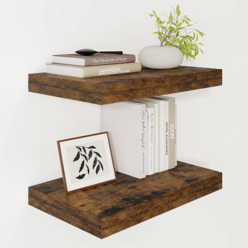 Vivelove Floating Shelves for Wall 18x12” Set of 2, Rustic Brown | Easy Install With Hardware, 2" Thick, Invisible Brackets, Wall Mounted, No Sagging, For Any Room - color: Rustic Brown, size: 18”wx12”dx2”h