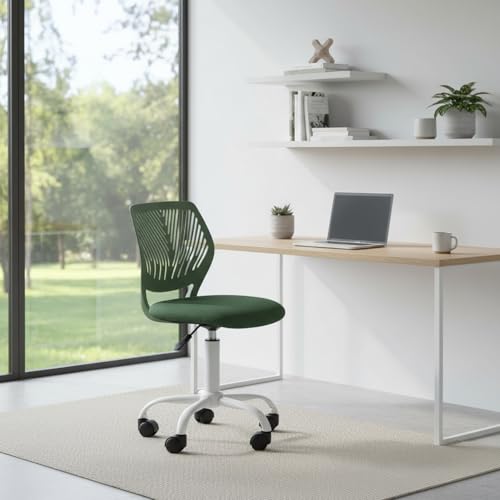 FurnitureR Kids Swivel Desk Chair, Height-Adjustable Armless Study Chair with Fabric Cushion & Ventilated Backrest, Smooth-Rolling Task Chair for Children & Teens, Perfect, Green - color: Green