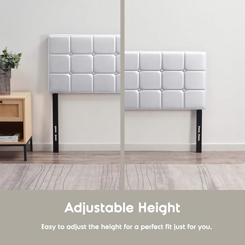 Hearth & Harbor Bed Headboard Queen Size, Button Tufted Queen Headboard Only, Upholstered Headboards Wall Mounted, Adjustable Height 34”-42”, Modern Headboard, White - color: White, size: Queen
