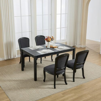 Kmax French Dining Chairs Set of 2, Farbric Upholstered Dining Chairs with Elegant Curved Legs High Back Armless Kitchen Chairs Side Chairs for Dining Room Restaurant - Linen, Charcoal/Black Legs - color: Fan-back/Charcoal Seat/Black Leg, size: 2 Chairs